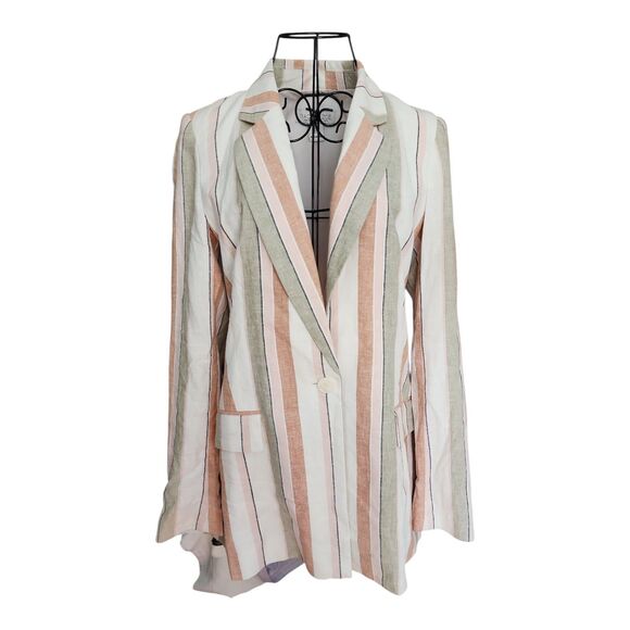 RACHEL ZOE Women's Linen Blend Striped Blazer Sz Small Stylish Versatile Casual - Picture 1 of 10
